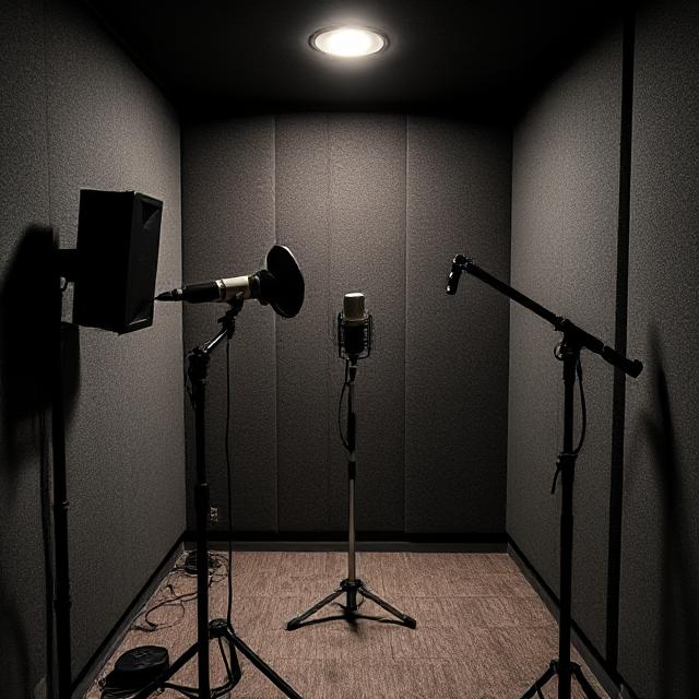 Isolated vocal booth with microphone setup