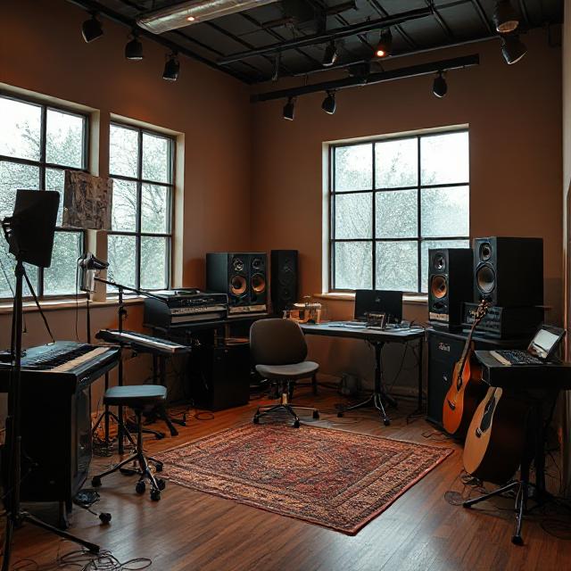 An artistic shot of the studio's interior, highlighting its warm and inspiring atmosphere.